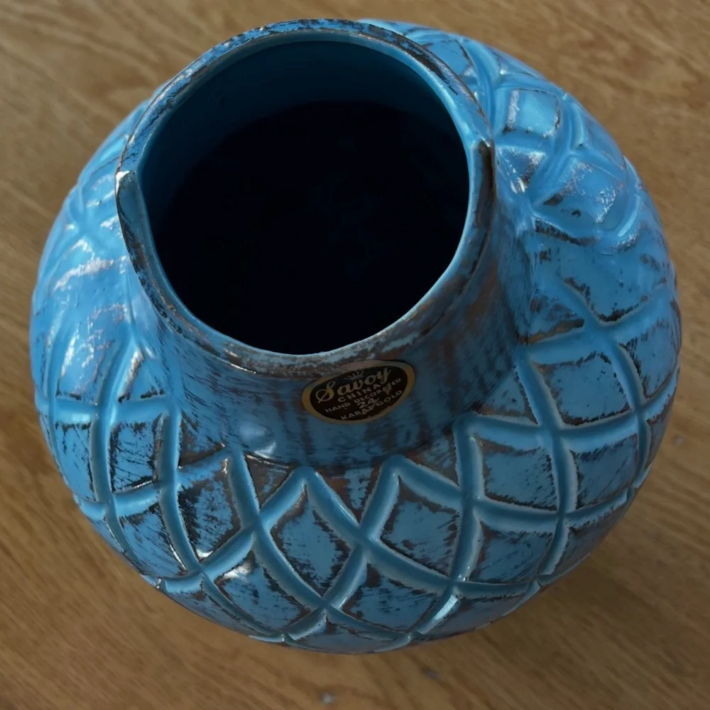 Large Savoy Decorative Ceramic Vase Aqua With Gold Sheen Overglaze
